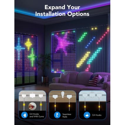 Govee - RGBIC Valoverho 520 LED 1,5x2m Wi-Fi IP65