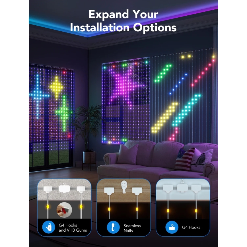 Govee - RGBIC Valoverho 520 LED 1,5x2m Wi-Fi IP65