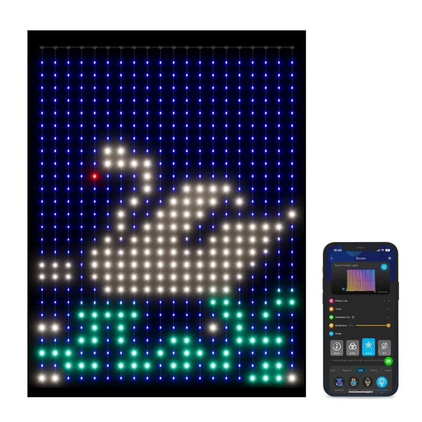 Govee - RGBIC Valoverho 520 LED 1,5x2m Wi-Fi IP65