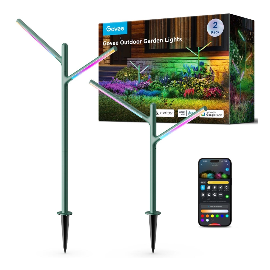 Govee - SETTI 2x LED RGBICWW Himmennettävä ulko lamppu LED/18W/230V IP66 2700-6500K Wi-Fi