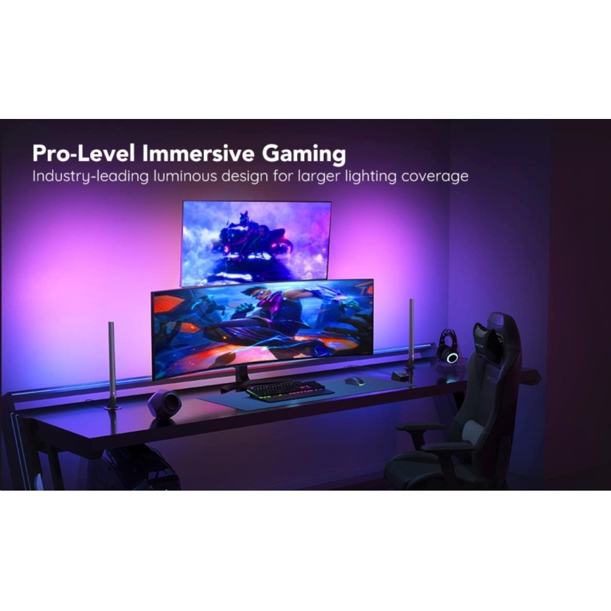 Govee - SETTI 2x Smart Gaming Wi-Fi LED RGBIC Panels + Smart Dual + kauko-ohjaus