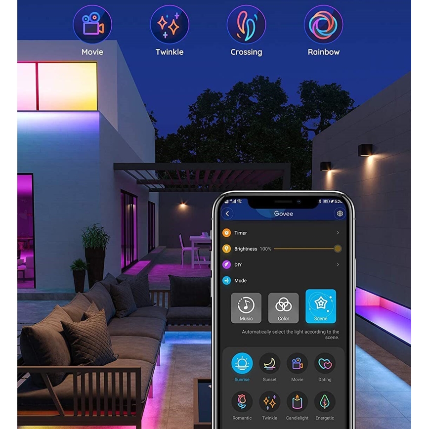 Govee - Ulkotila Pro SMART RGBICWW ulko LED-nauha 10m 2700-6500K Wi-Fi IP65