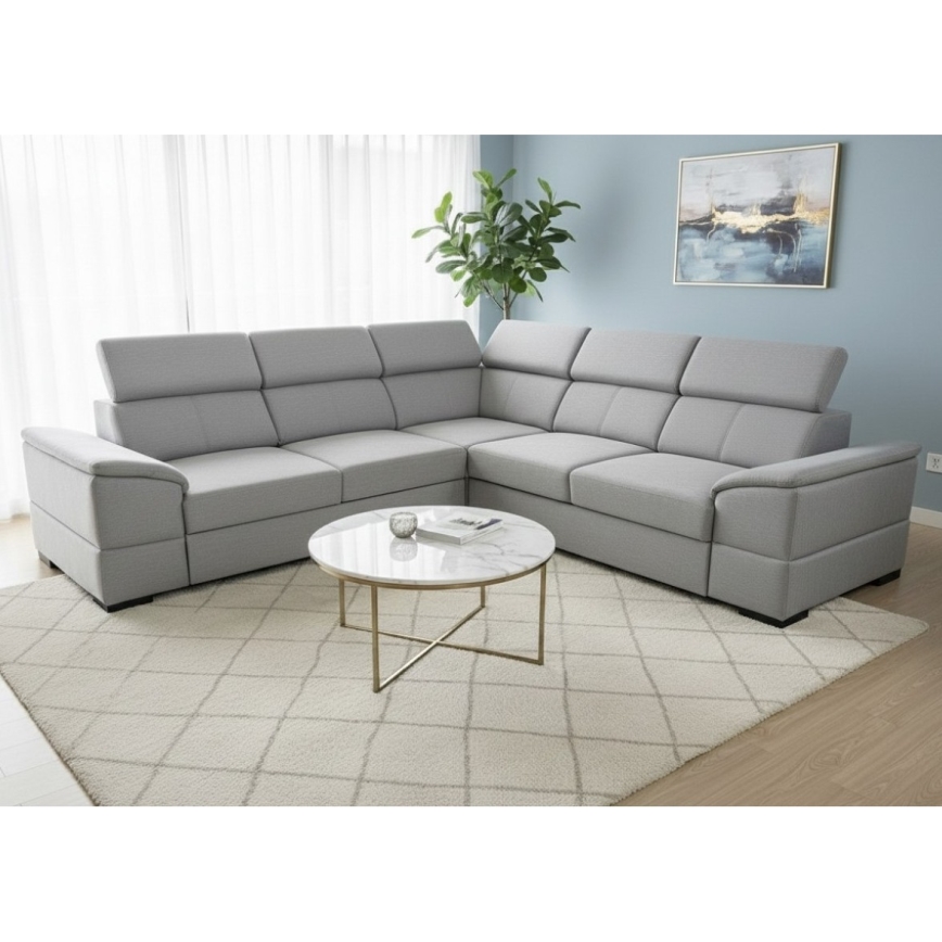 GRANADA monikäyttöinen kulmasohva, avattava vuode ja säilytystila, harmaa