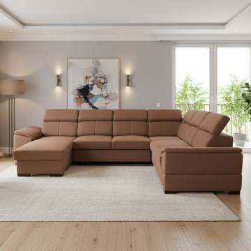 GRANADA U-muotoinen käännettävä vuodesohva säilytystilalla, ruskea