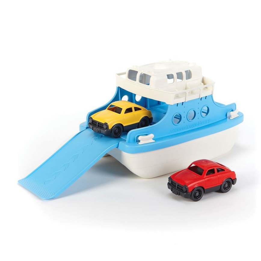 Green Toys - Lautta autoilla valkoinen/sininen
