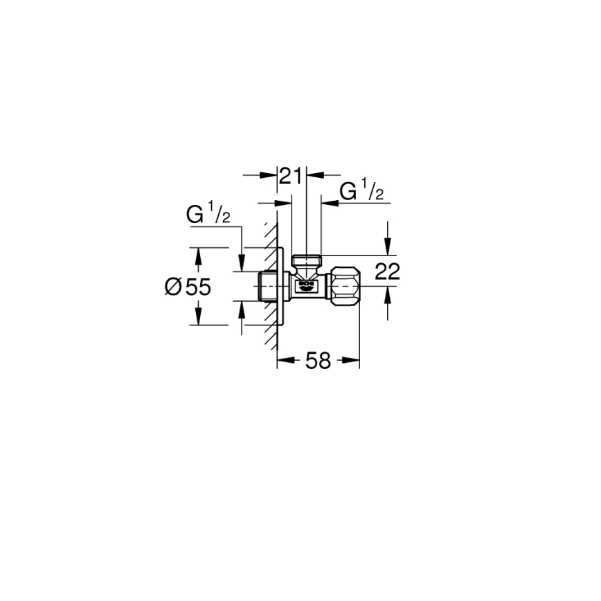 GROHE 22025000 - UNIVERSAL kulmaventtiili DN 15, kiiltävä kromi