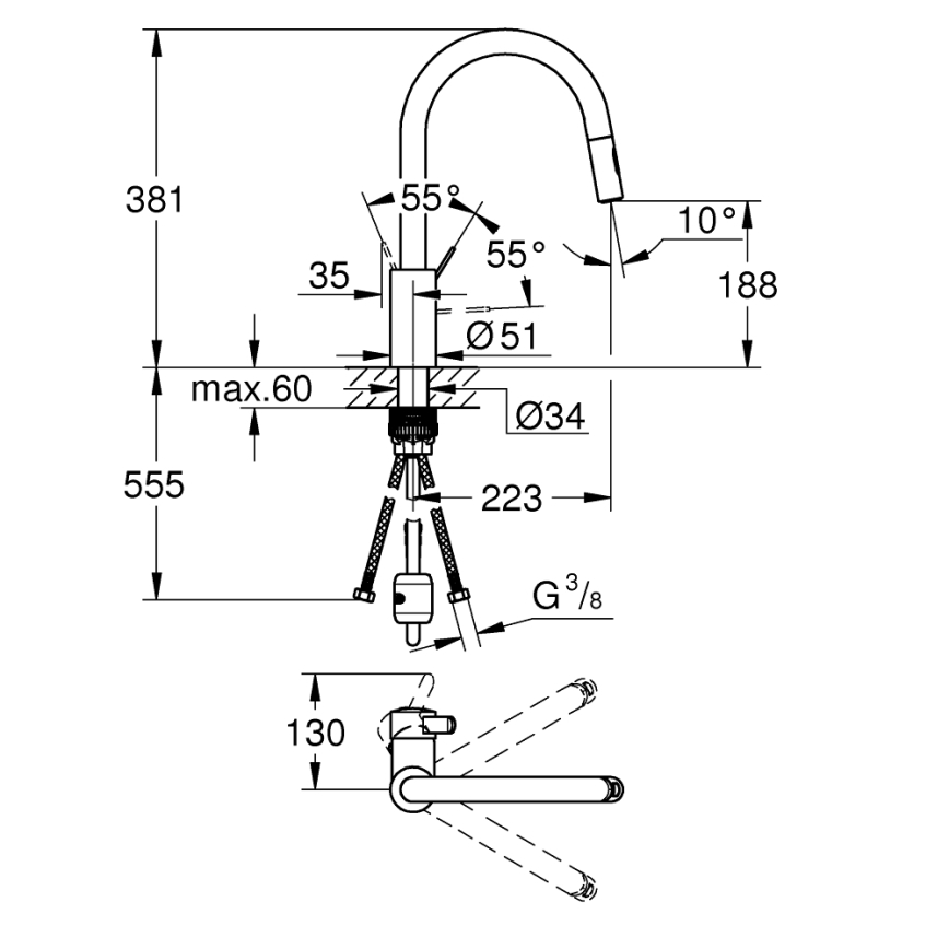 GROHE 31481001 - Keittiöhana EUROSMART COSMOPOLITAN, kiiltävä kromi