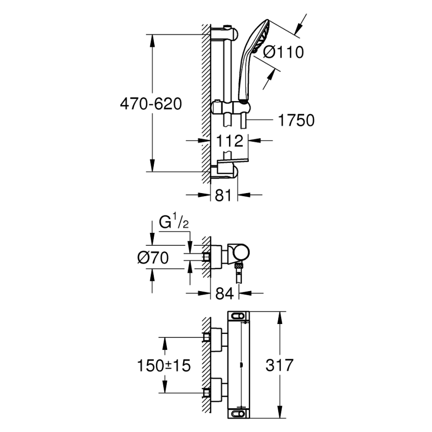 GROHE 34195001 - Termostaattinen sekoitin GROHTHERM 2000 EUPHORIA 110 -suihkusetillä, kromi
