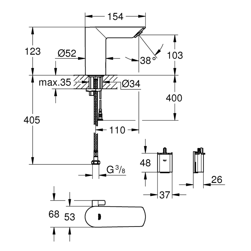 GROHE 36451000 - Elektroninen pesuallashana BAU COSMOPOLITAN E kiiltävä kromi