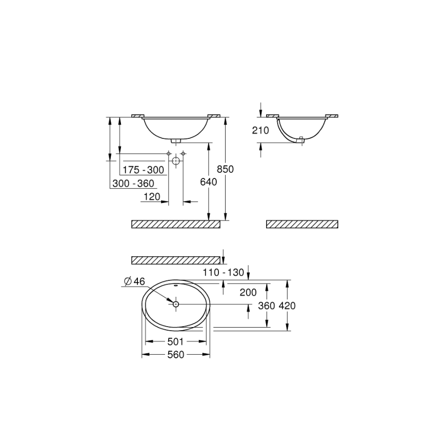 GROHE 39423000 - Upotettava pesuallas BAU CERAMIC 560 × 420 mm keraaminen/valkoinen