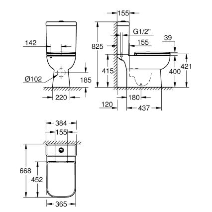 GROHE 39951000 - WC-yhdistelmä START EDGE 384 × 668 mm keramiikka/valkoinen