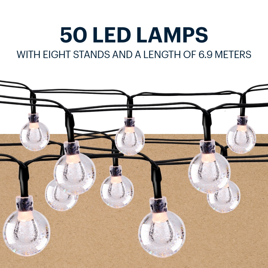 Grundig - LED-aurinkoketju 50xLED/8 toiminnot 6,9m lämpimänvalkoinen