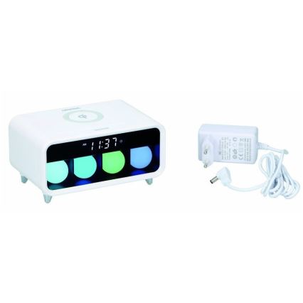 Grundig - LED Himmennettävä yövalo, jossa on herätyskello ja langaton lataus LED/5W/230V