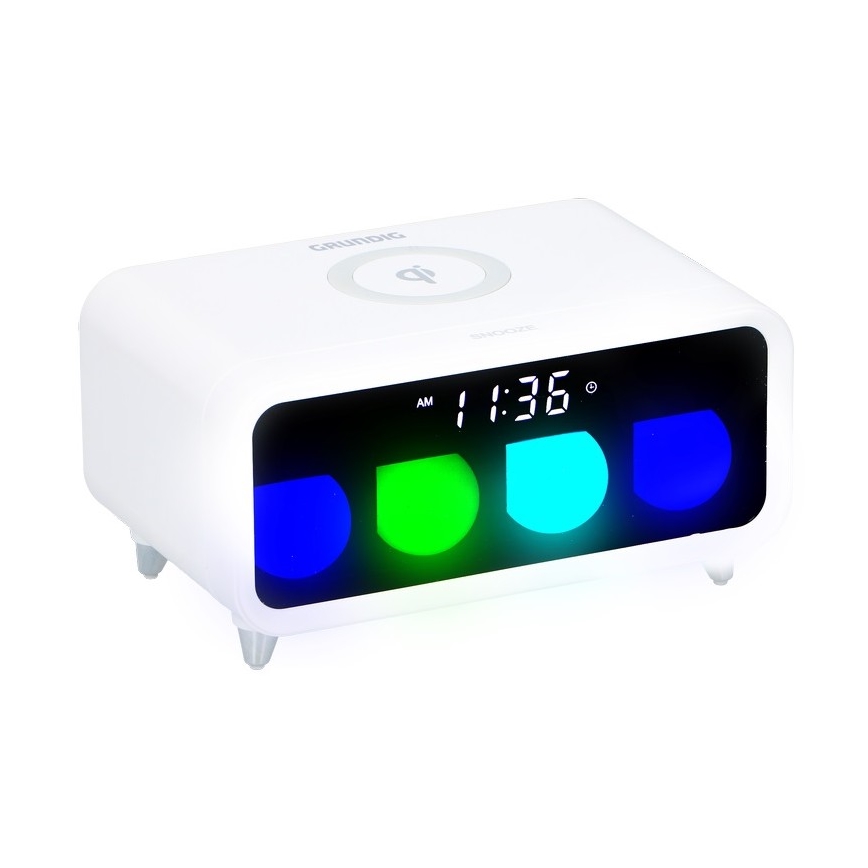 Grundig - LED Himmennettävä yövalo, jossa on herätyskello ja langaton lataus LED/5W/230V