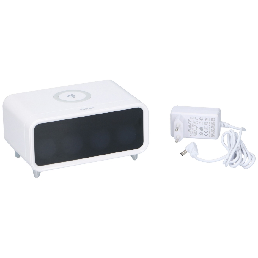 Grundig - LED Himmennettävä yövalo, jossa on herätyskello ja langaton lataus LED/5W/230V