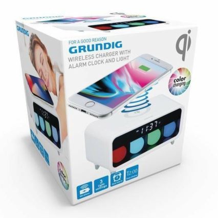 Grundig - LED Himmennettävä yövalo, jossa on herätyskello ja langaton lataus LED/5W/230V