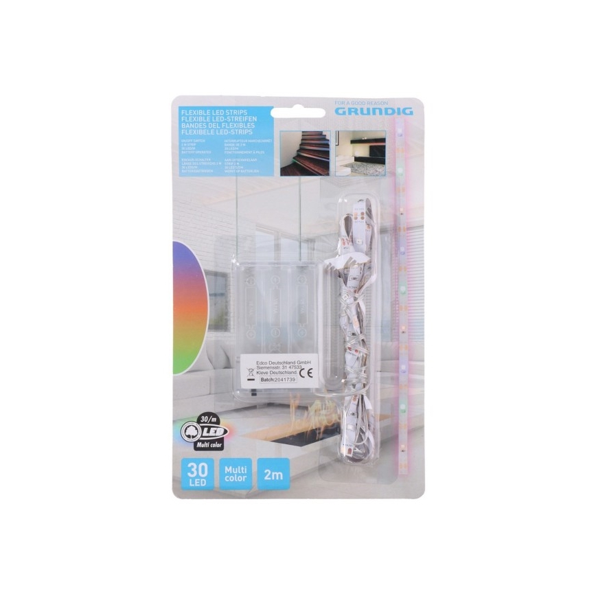 Grundig - LED-nauha 2m LED/3xAA monivärinen