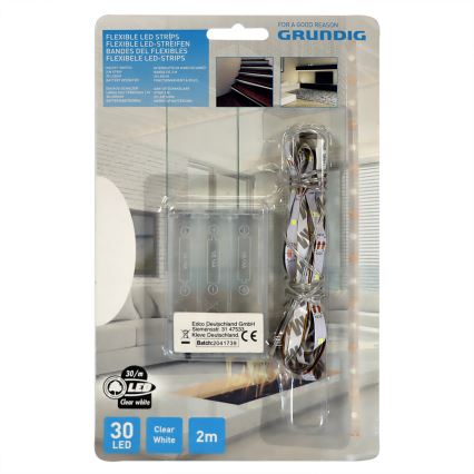 Grundig - LED-nauha 2m LED/3xAA päivänvalo valkoinen