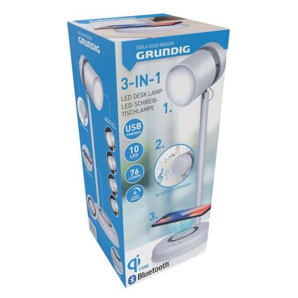 Grundig - LED-pöytälamppu langattomalla latauksella ja kaiuttimella 3-in-1 LED/15W/5V