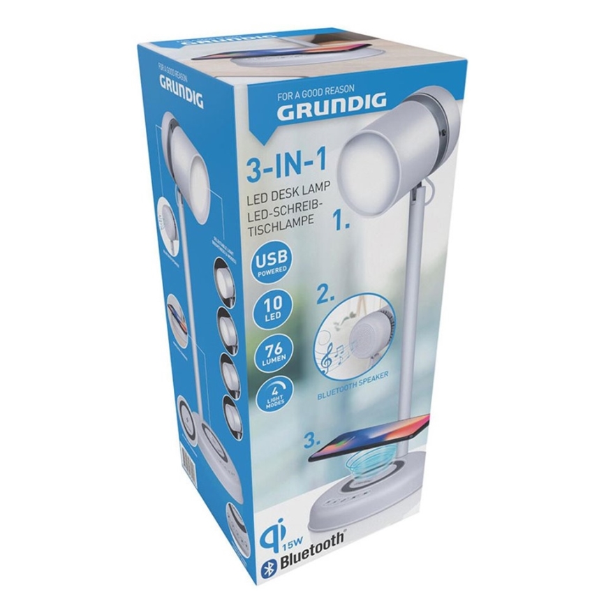 Grundig - LED-pöytälamppu langattomalla latauksella ja kaiuttimella 3-in-1 LED/15W/5V