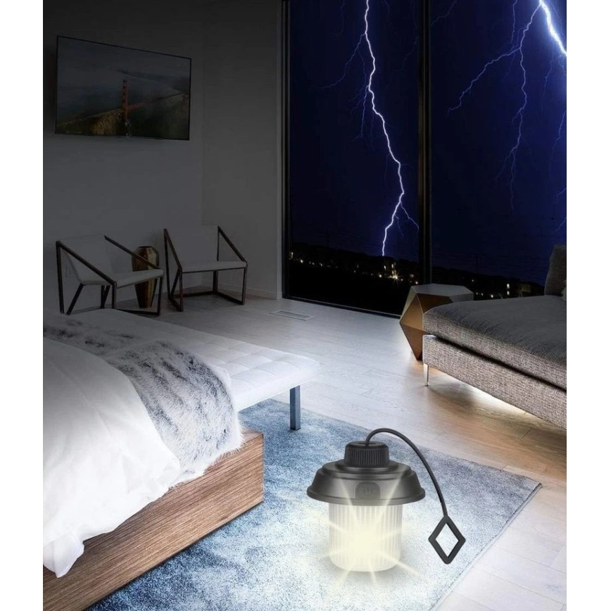 Grundig - LED-retkilyhty, säädettävä värilämpötila (3000/4500/6000K), 3xAA, IP44, musta