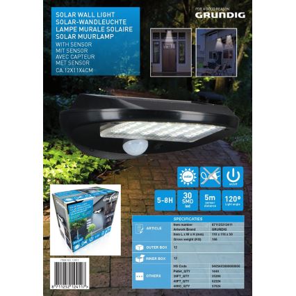 Grundig - SETTI 2x LED-seinäaurinkovalaisin anturilla LED/3,2V