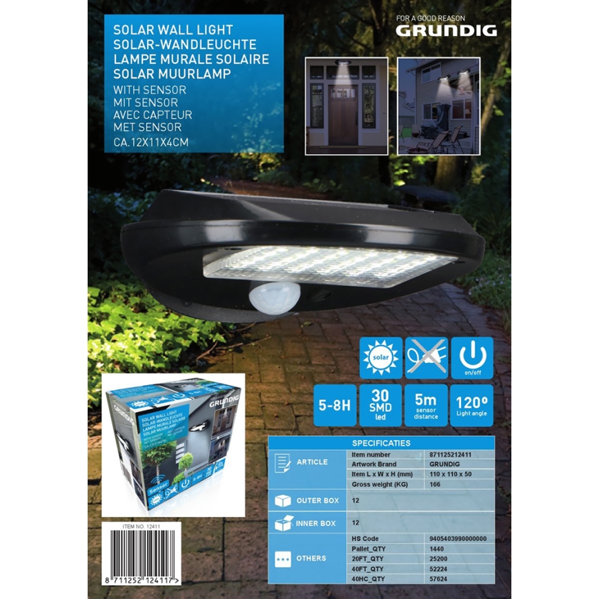 Grundig - SETTI 2x LED-seinäaurinkovalaisin anturilla LED/3,2V