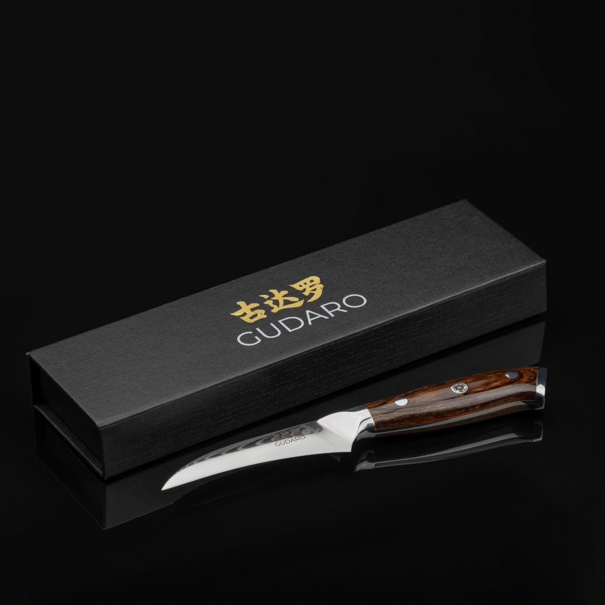 Gudaro - Damaskiteräinen keittiöhedelmäveitsi FENG 3,5, 67 teräskerrosta, pituus 9,5cm