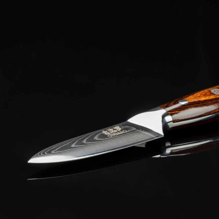 Gudaro - Damaskiteräinen keittiöveitsi FENG 3,5, 67-kerroksinen teräs, pituus 9,5 cm