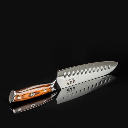 Gudaro - Damaskiteräinen Santoku-keittiöveitsi FENG 7,5, 67 kerrosta terästä, pituus 18 cm
