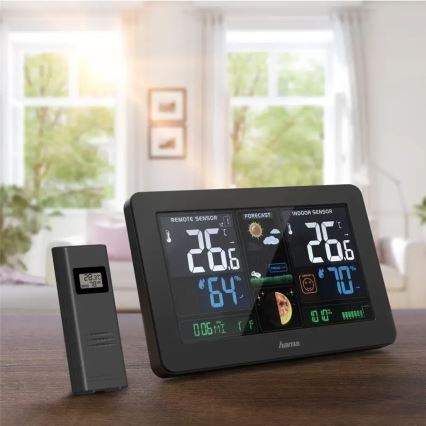 Hama - Sääasema värillisellä LCD-näytöllä ja herätyskellolla + USB musta
