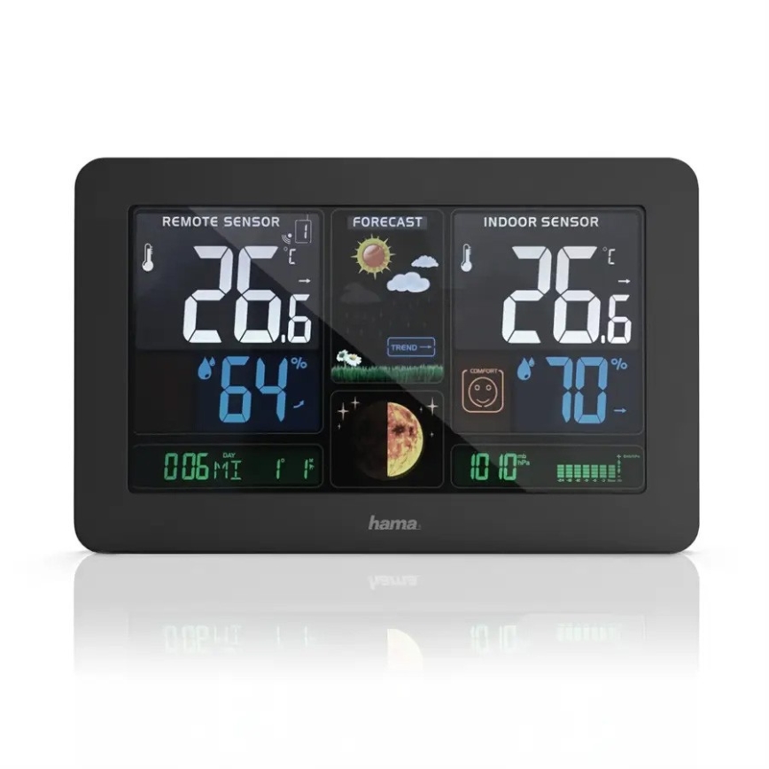 Hama - Sääasema värillisellä LCD-näytöllä ja herätyskellolla + USB musta