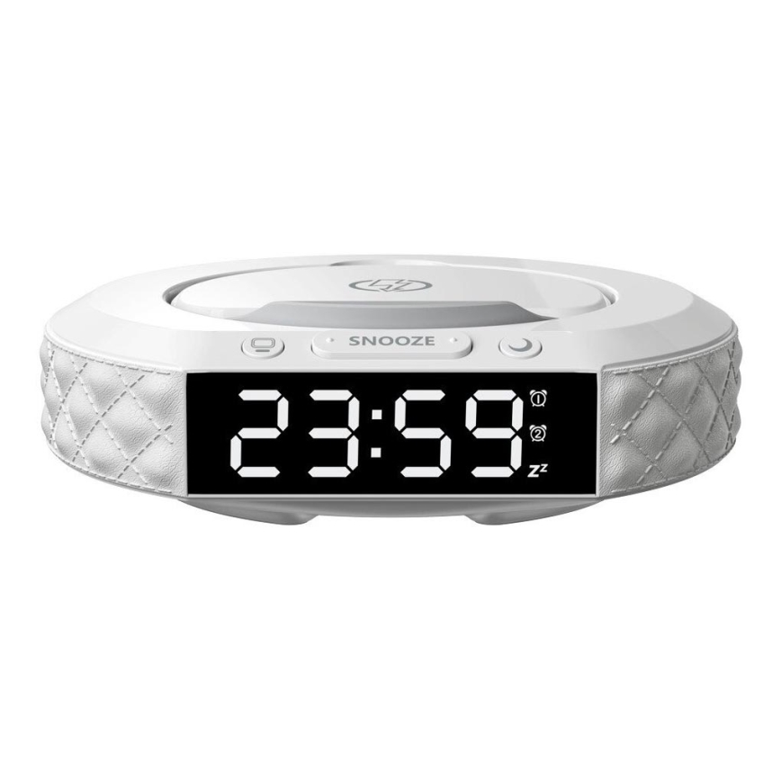 Herätyskello LCD-näytöllä ja langaton Qi charger 27W/9V valkoinen