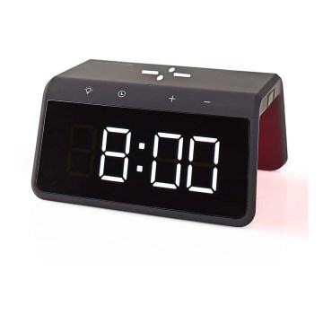Herätyskello LCD-näytöllä ja langattomalla laturilla 15W/230V musta