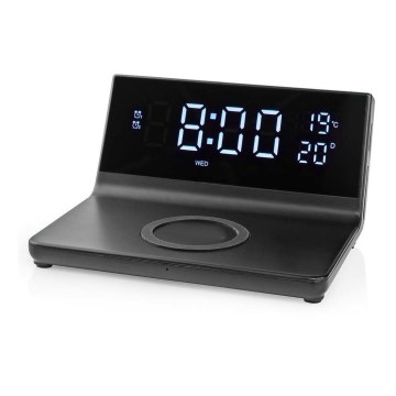 Herätyskello LCD-näytöllä ja langattomalla laturilla 15W/230V musta