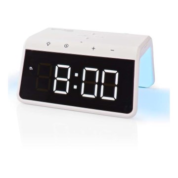 Herätyskello LCD-näytöllä ja langattomalla laturilla 15W/230V valkoinen