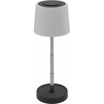 Himmennettävä kosketuskytkimellä varustettu ladattava ulkokäyttöön sopiva LED-pöytälamppu, 2W/5V, IP44, 1200 mAh, harmaa