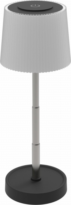 Himmennettävä kosketuskytkimellä varustettu ladattava ulkokäyttöön sopiva LED-pöytälamppu, 2W/5V, IP44, 1200 mAh, harmaa