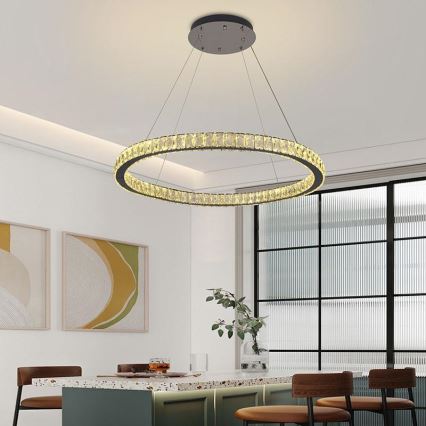LED Himmennettävä kristalli kattokruunu johdossa LED/100W/230V 3000-6500K hopea + kauko-ohjaus