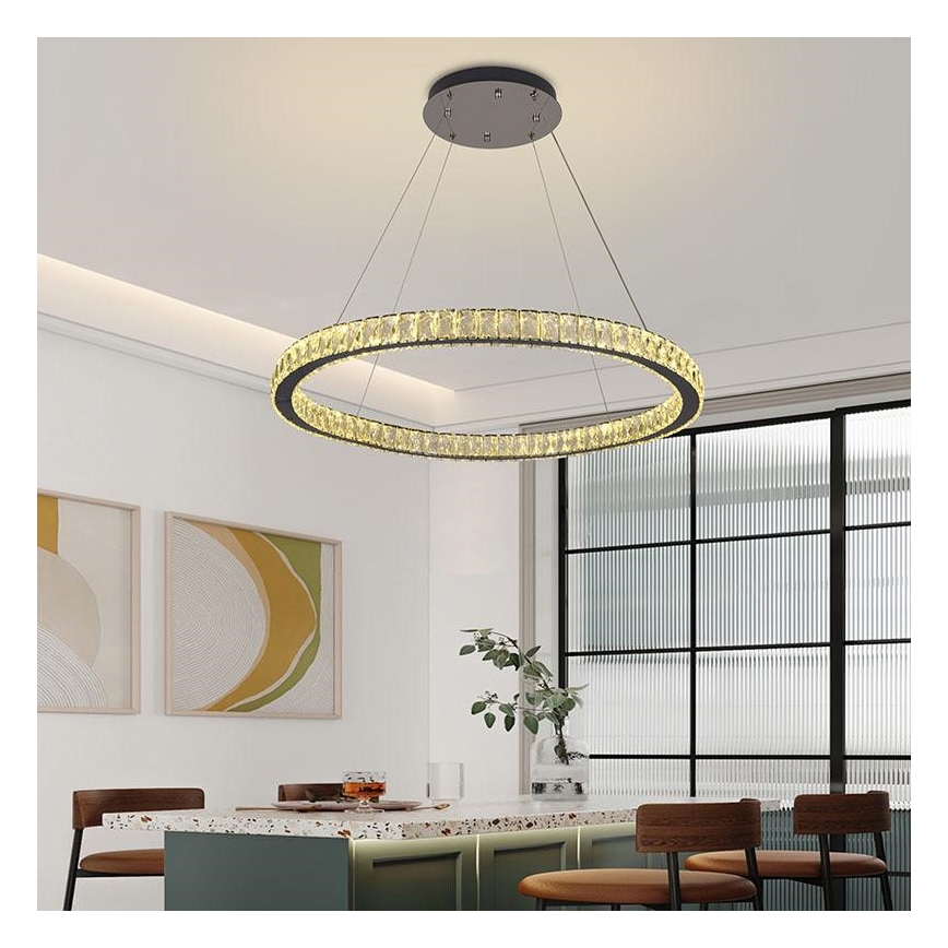 LED Himmennettävä kristalli kattokruunu johdossa LED/100W/230V 3000-6500K hopea + kauko-ohjaus