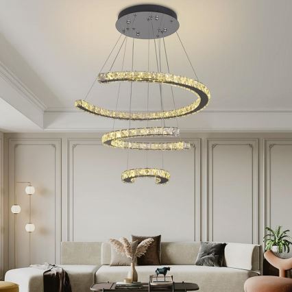 LED Himmennettävä kristalli kattokruunu johdossa LED/100W/230V 3000-6500K hopea + kauko-ohjaus