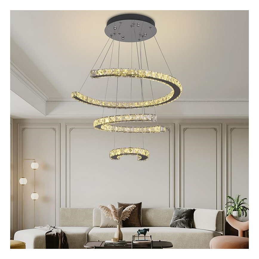 LED Himmennettävä kristalli kattokruunu johdossa LED/100W/230V 3000-6500K hopea + kauko-ohjaus