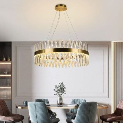 LED Himmennettävä kristalli kattokruunu johdossa LED/110W/230V 3000-6500K kulta + kauko-ohjaus