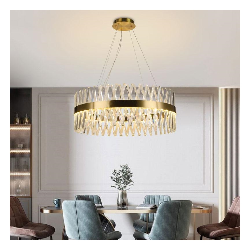 LED Himmennettävä kristalli kattokruunu johdossa LED/110W/230V 3000-6500K kulta + kauko-ohjaus