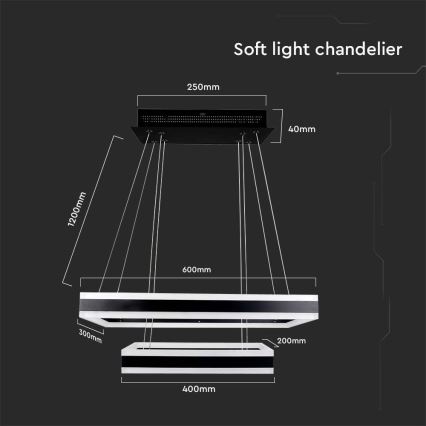 Himmennettävä LED-kattokruunu johdossa LED/113W/230V 3000K musta