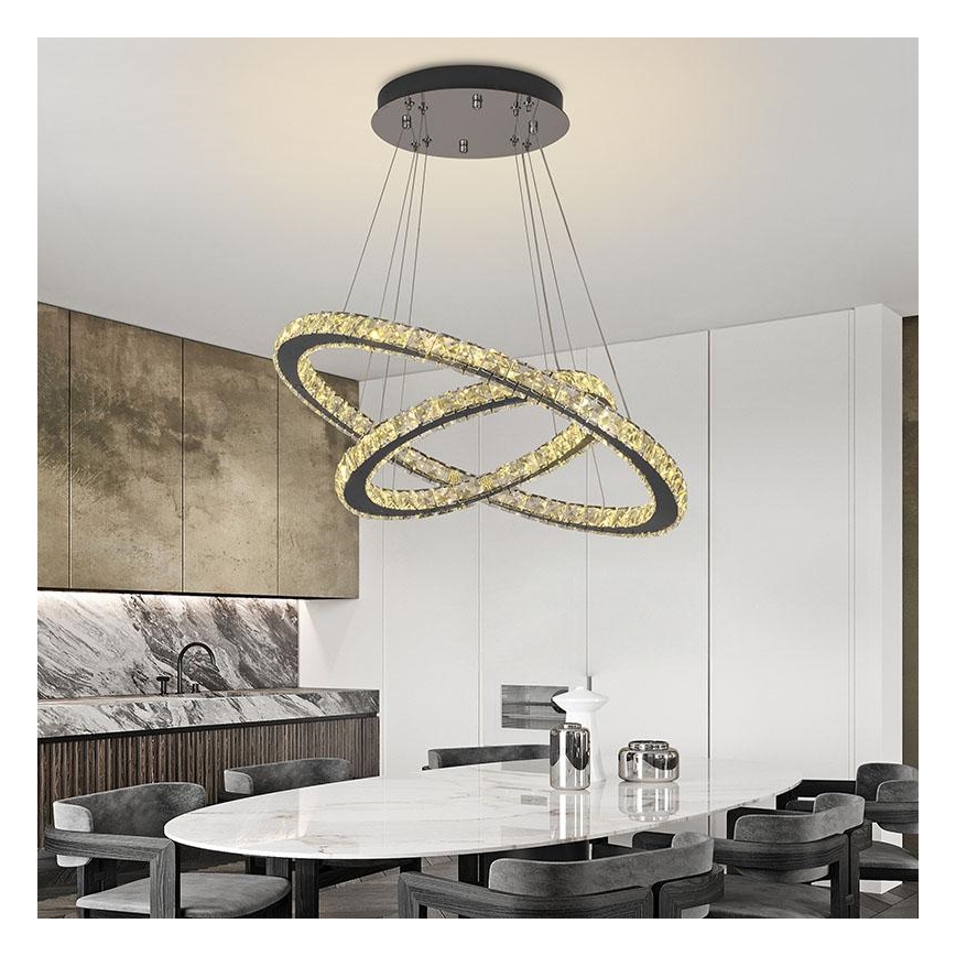 LED Himmennettävä kristalli kattokruunu johdossa LED/115W/230V 3000-6500K hopea + kauko-ohjaus