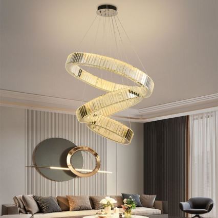 LED Himmennettävä kristallikruunu narussa LED/115W/230V 3000-6500K kiiltävä kromi + kauko-ohjaus