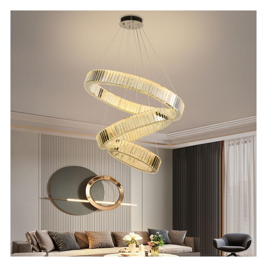 LED Himmennettävä kristallikruunu narussa LED/115W/230V 3000-6500K kiiltävä kromi + kauko-ohjaus