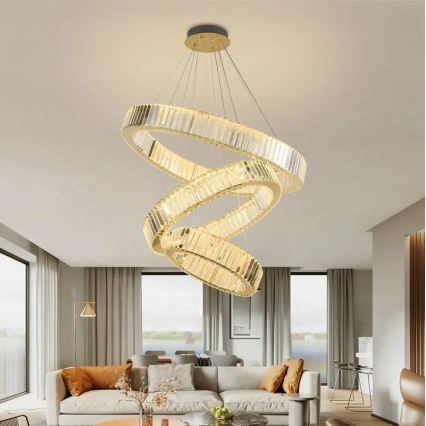 LED Himmennettävä kristalli kattokruunu johdossa LED/115W/230V 3000-6500K kromi/kulta + kauko-ohjaus