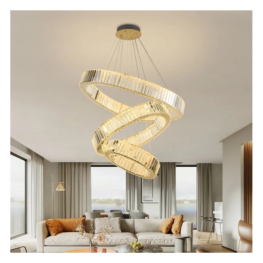 LED Himmennettävä kristalli kattokruunu johdossa LED/115W/230V 3000-6500K kromi/kulta + kauko-ohjaus